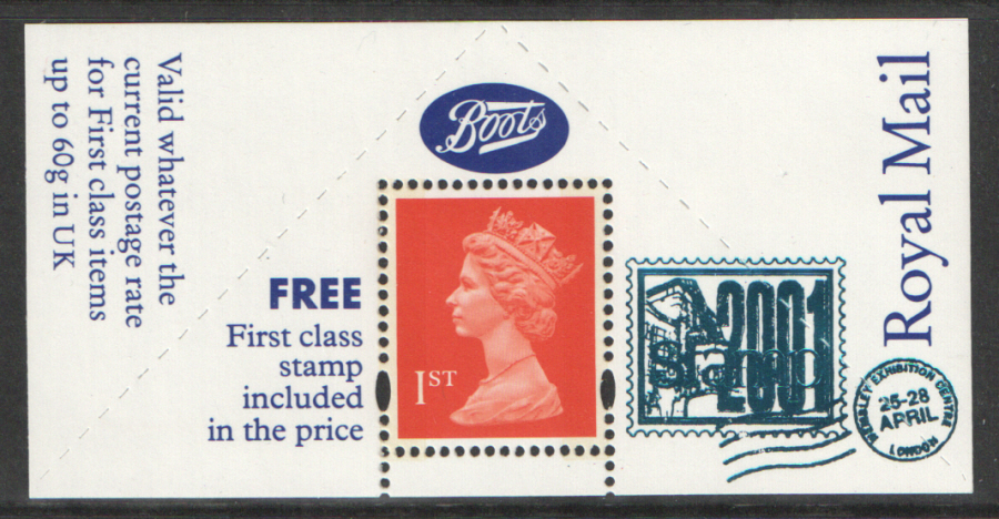 (image for) "Stamp 2001" overprinted Boots 1st Class Stamp & Label